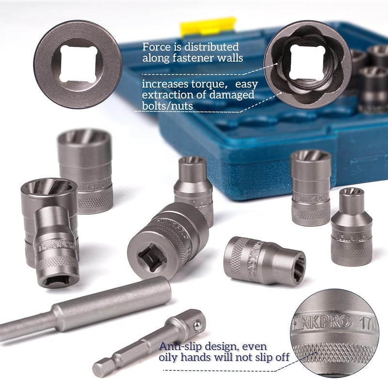 Thinkpro Upgraded 15 Piece Bolt Extractor Kit,Impact Bolt Socket Set for Damaged, Stripped, Rusted Bolts & Nuts Remover,SAE & Metric Sizes,Cr-Mo Steel - Image 2